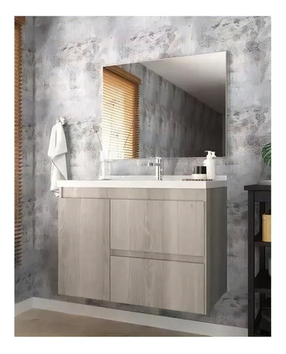 Mueble De Baño Aéreo Con Bacha Y Espejo Grande 2 Cajones Muebles Web