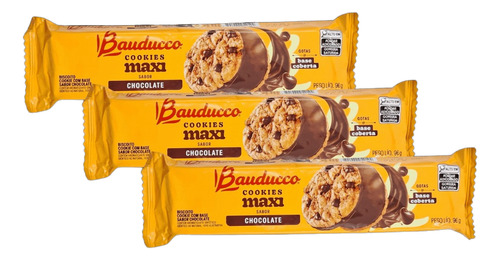 Biscoito Cookie Maxi Chocolate 96g Bauducco - Kit 3 Un