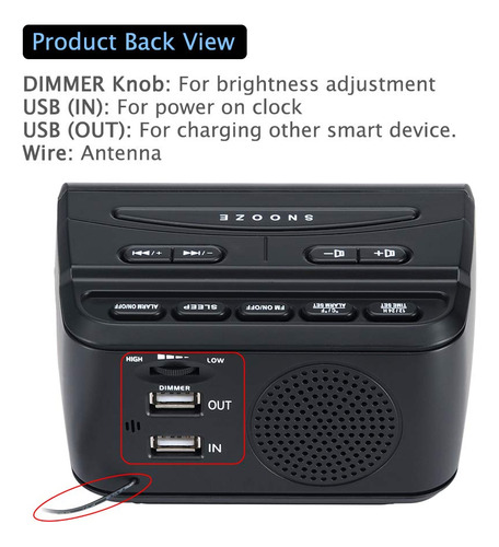 Alarm Clock Radio Dreamsky With Battery Backup & Usb Port
