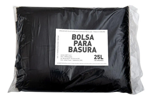 Bolsa Para Basura De 25 Litros Con 1.5 Micras De Espesor