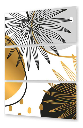 Cuadro Trip 80x120 Planta Oro Minimal Gris Negro Blanco M4