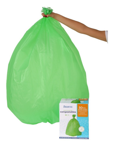 Bolsas De Basura Compostables Basuritas, 91x136cm, 50 Bolsas Color Verde