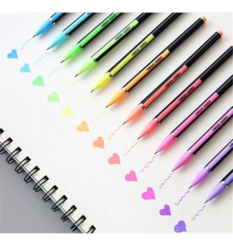 Imagen 4 de 7 de Pack Lapices Gel Pastel Neon + Libreta Negra