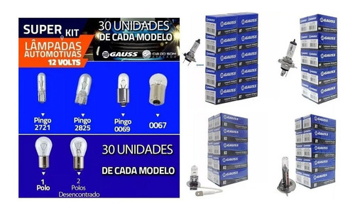 Kit 220 Lâmpadas Gauss 12v: 1141/1034/2825/2721/h1/h3/h4/h7