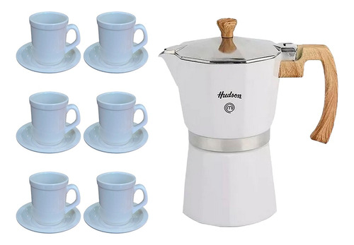 Set Cafetera Italiana Blanca Jarrito Americano Plato X6