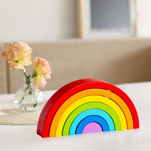 Wooden Rainbow Stacker Development Montessori Blocks Toys