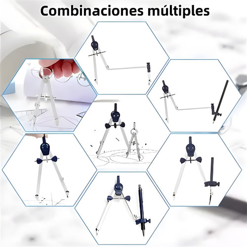 X 8pcs Compás Precisión Escolar Profesional Juego Geometría