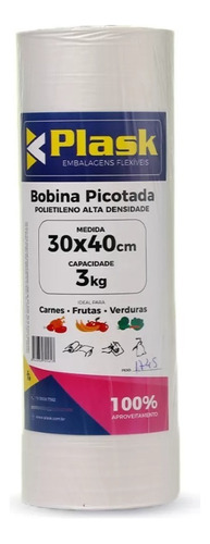 Rolo Bobina Picotada Reforçada 30x40cm 400 Sacos Resistente