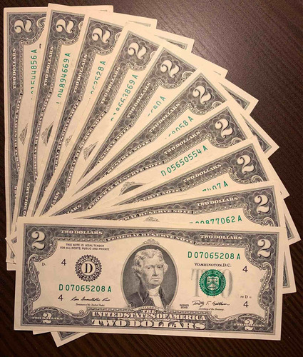 Imagen 2 de 2 de Billete Dos 2 Dólares Norteamericanos - Originales
