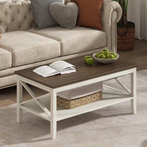 Mesa De Café De Madera Con Patas Gruesas Y Almacenaje Oxford