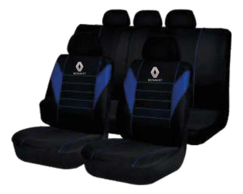 Juego Cubreasiento Universal Tela Negro Azul Logo Renault