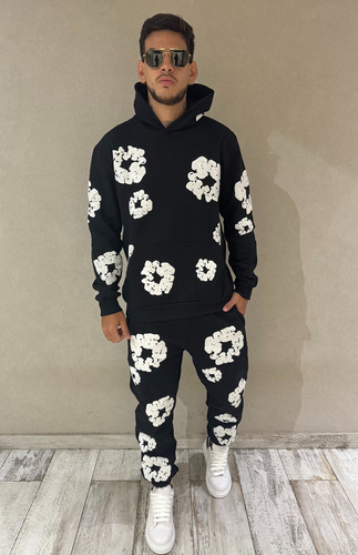 Conjunto Buzo + Pantalon Negro Frisado Denim Tears Hombre