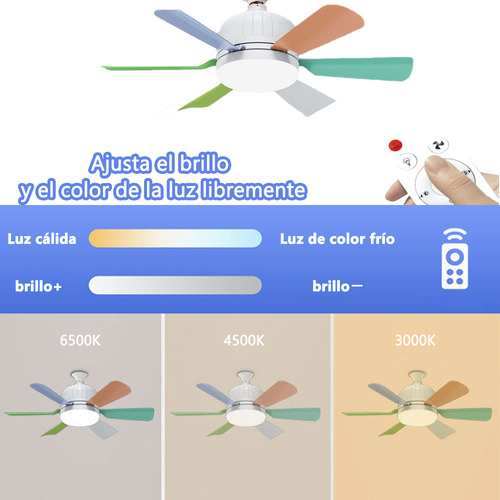 AUXTOO Ventilador De Techo Lampara Incluye Control Remoto 3 Velocidades Color Diámetro 52 Material De Las Aspas Plástico silencioso,6 Aspas Para Sala De Estar, Dormitorio,3000K-6500K Regulable