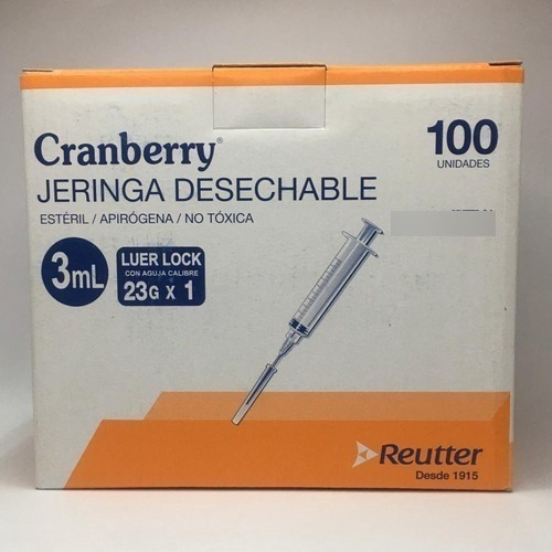 Jeringa Luer Lock Con Aguja 3ml 23g X 1 Cranberry 100 Unidad