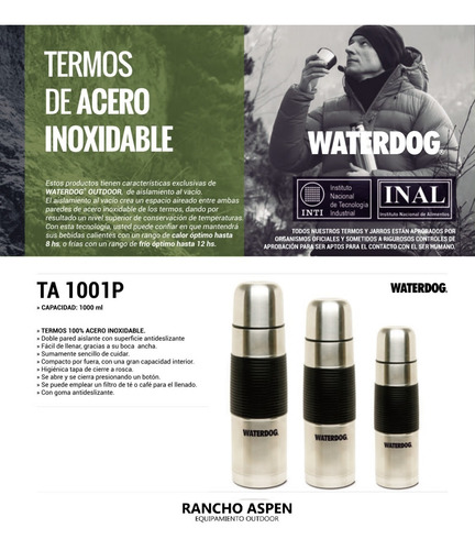 Termo Acero Inoxidable Antideslizante 1000cc Waterdog 12 Hs