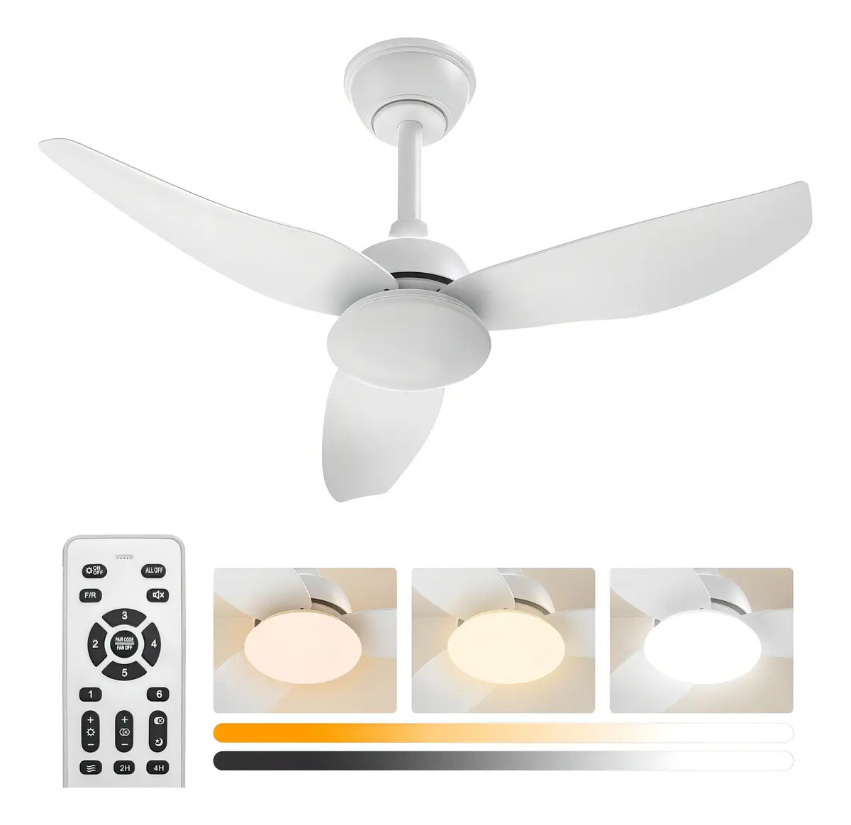 Ventilador de Teto FANSVENTO Branco, Silencioso e Com Luz LED de 3 Cores, 36" e Controle Remoto