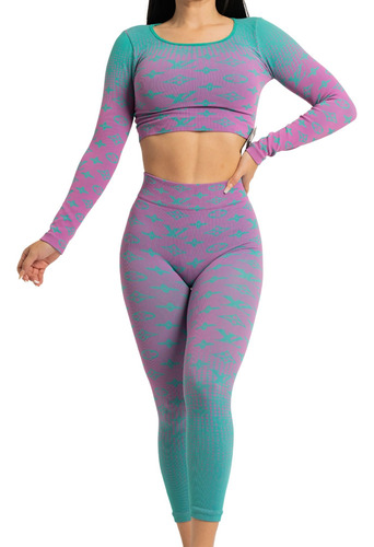 Conjunto Leggins Push Up + Top Mujer Fitness Gym Yoga Hb-v