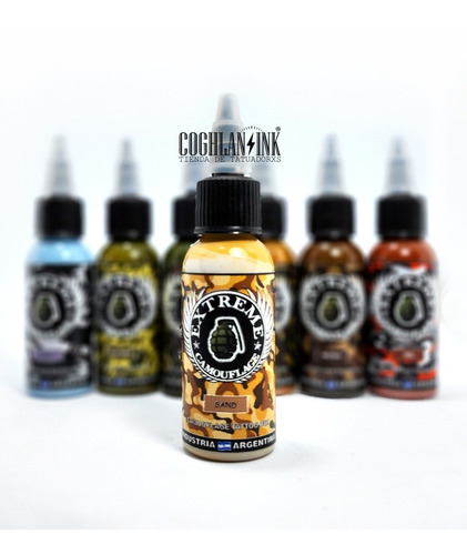 Imagen 10 de 10 de Tinta Tattoo Extreme Set Camouflage X 7oz Tatuajes Tatuar