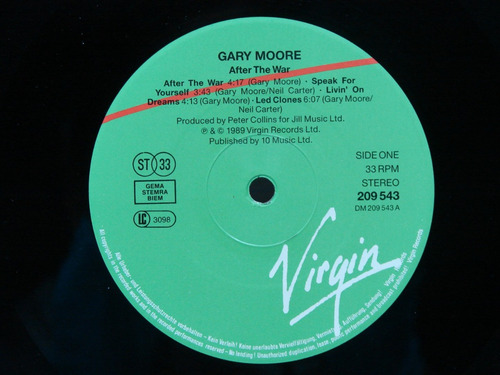 Vinilo Gary Moore After The War 1989 Ed/con Ozzy Osbourne (Usado)
