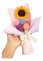 Comprar Ramo Tejido Mini - 1 Girasol Y 5 Tulipanes A Crochet 