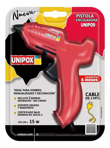 Pistola Encoladora Barras Silicona Hot Melt Unipox 15 Watts Color Rojo