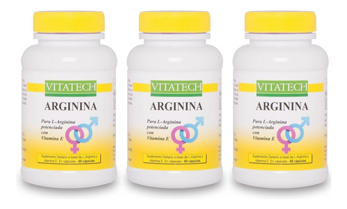 Arginina Vita Tech 3 (tres) Frascos Con 60 Cápsulas En C/u 