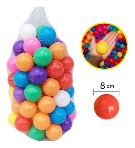 Pack 500 Pelotas Plásticas Piscina / Colores Surtidos 8cm