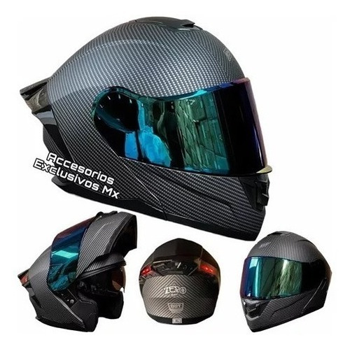 Casco Abatible Luz Led Fibra Carbono Iridio Gafas Zero Defle