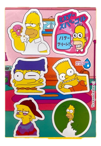 Pack X 6 Planchas Stickers Resistente Al Agua Los Simpson