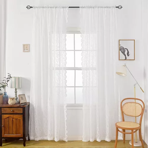 Cortinas Traslucida Bordado Para Salón 135*230cm 2 Paneles Blancas