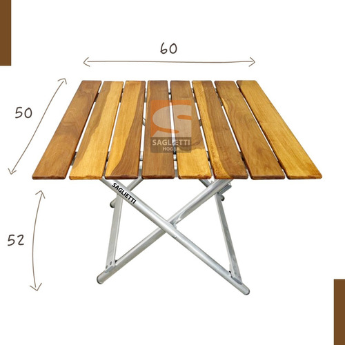Imagen 4 de 9 de Mesa Plegable Ratona Aluminio Madera Nativa 60x50 Exclusiva