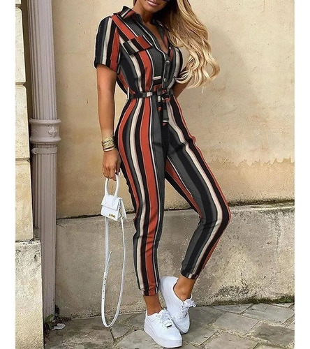 . Women's Casual Jumpsuit Deep V Neck With Buttons