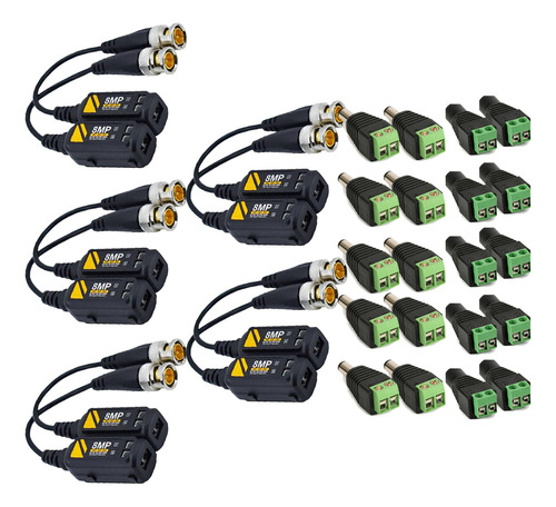 5 Par Balun Transceptor Con Conectores Video 4k 8 Mp 4 En 1 Color Negro