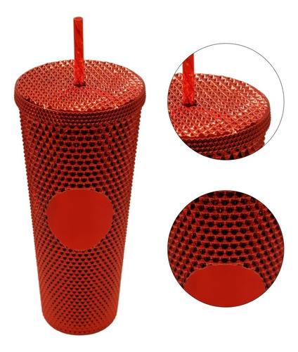 Termo Tumbler Vaso Studded Plastico Popote 700 Ml Colores Color Rojo Brillante