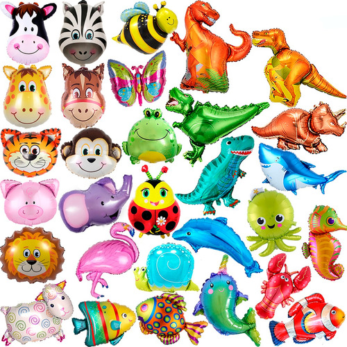 10 Globo Animal Granja Cotillon Candybar Combo Metalizado T2