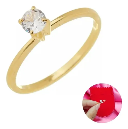 Anel Solitário Noivado Antialérgico Banhado Ouro 18k Feminin