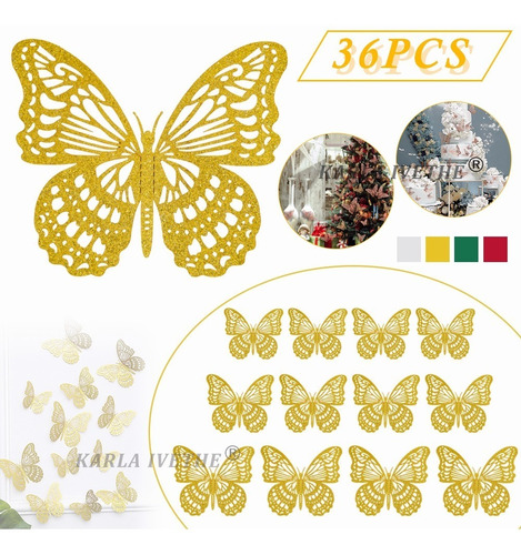 36 Pzas Mariposas 3d Pegatinas Artes Pared De Metal Calado