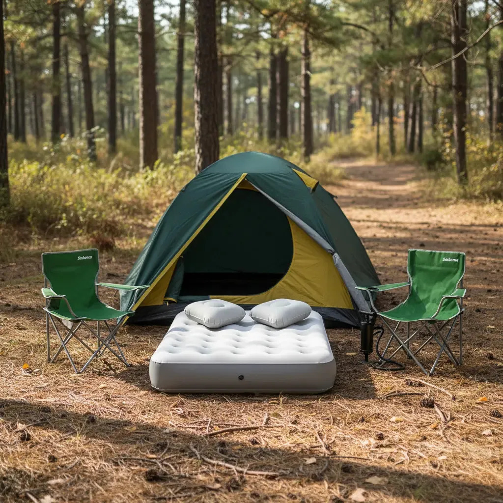 Carpa 4 Personas Colchón 2p Almohada X2 Sillas X2 Inflador Color Verde/Amarillo