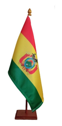 Bandera Bolivia Mástil  Base Madera Escritorio Souvenir