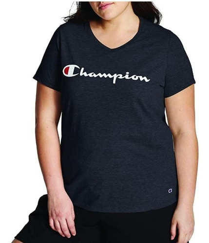 Polera Champion Tallas Grandes Cuello V Logo Envejecido