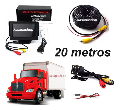 Kit Cámara De Reversa Con Monitor Camioneta Camión 20 Mts