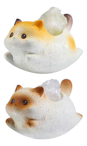 2 Minifiguras De Gato, Estatua De Gato Marrón Y Amarillo