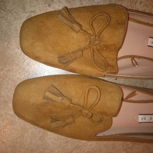 Imagen 2 de 5 de Chatitas Zara 37,mocasines Cuero Gamuza Marrón Nuevos