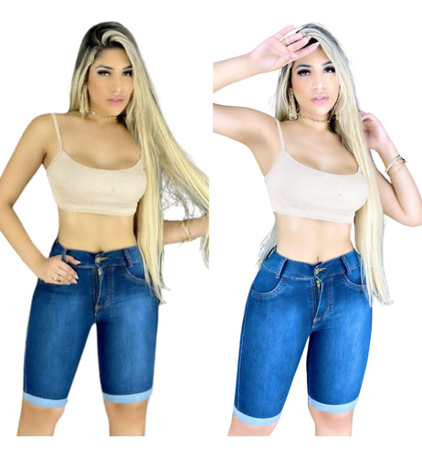 Short Feminino Jeans Meia Coxa Lycra: Combinando Com A Moda