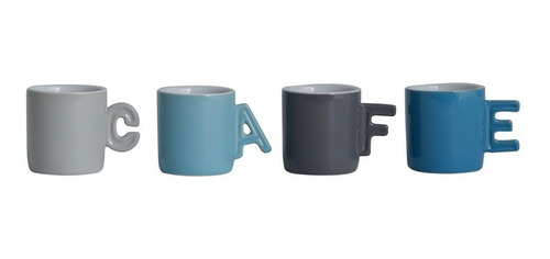 4 Xícaras 70ml Café Porcelana C Suporte Letters Bon Gourmet