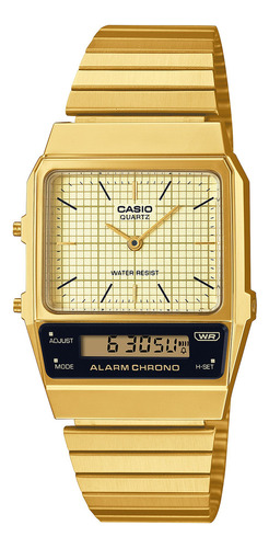 Reloj Casio Aq-800eg-9a Vintage Analogo Digital Dorado Fondo Ocre