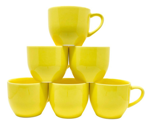 Jogo Kit 6 Xicaras Café Chá Porcelana 170ml Amarelo