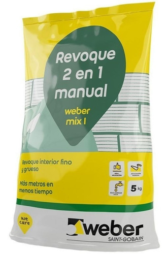 Revoque Interior Fino 2 En 1 Weber Mix I 5kg Sibaco