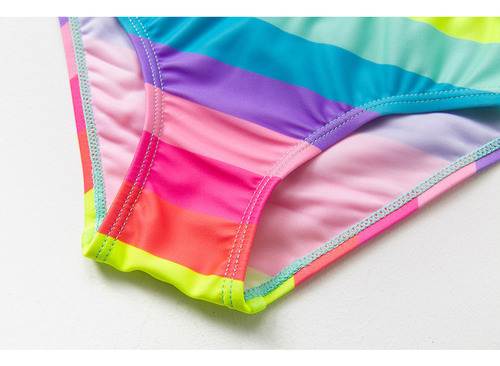 Traje De Baño Bikini Con Rayas Arcoíris Para Niñas