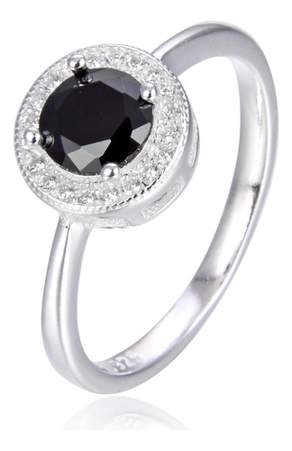 Anillo Plata 925 Zircon Negro Redondo Regalo Aniversario